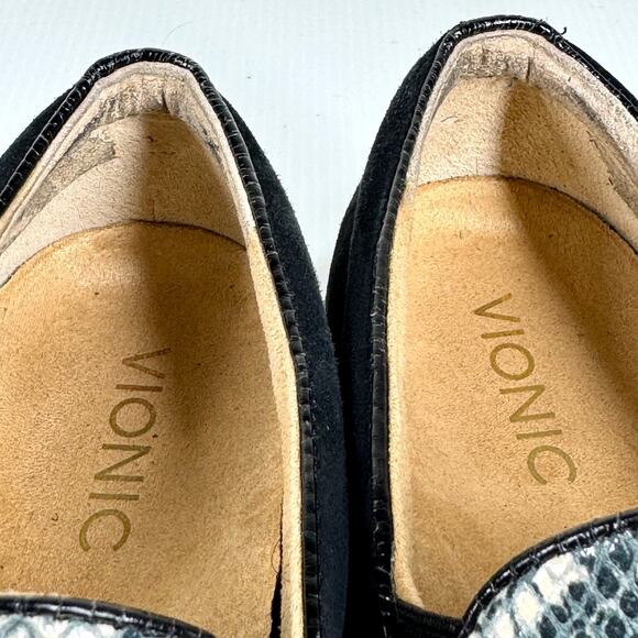 VIONIC Dinora Leather Slip On Sneakers Women's 9.5 Snake Skin Black Suede Casual - Picture 10 of 14